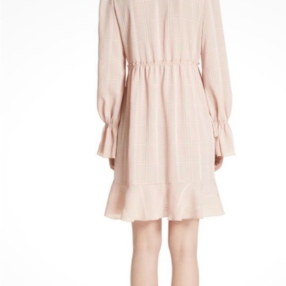 SEE by Chloe Pink Plaid Check Textured Scarf Wrap High Neck Ruffle Dress size 38 - Picture 3 of 7